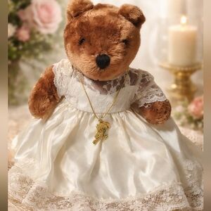 VTG Aldon Heart Bride Bear Brown 1983 Stuffed Animal Plush Toy Wedding Dress